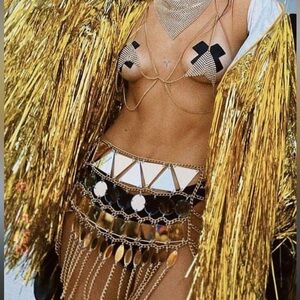 Claudia pink- Gold Farrah Skirt - Chain Fringe Mini Skirt Dance